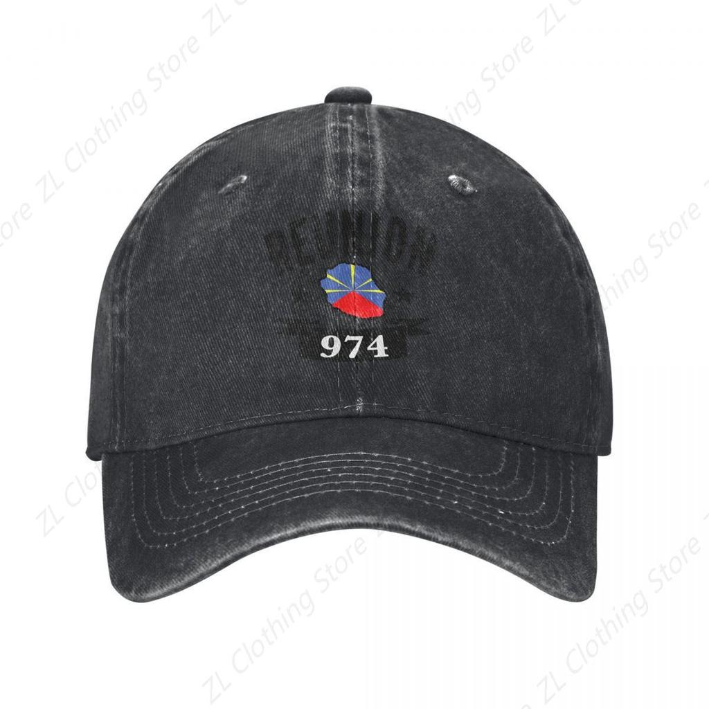 Casual Reunion Island 974 Flag Map Baseball Caps Distressed Denim Sun Cap France Logo Outdoor Running Unstructured Soft Hats