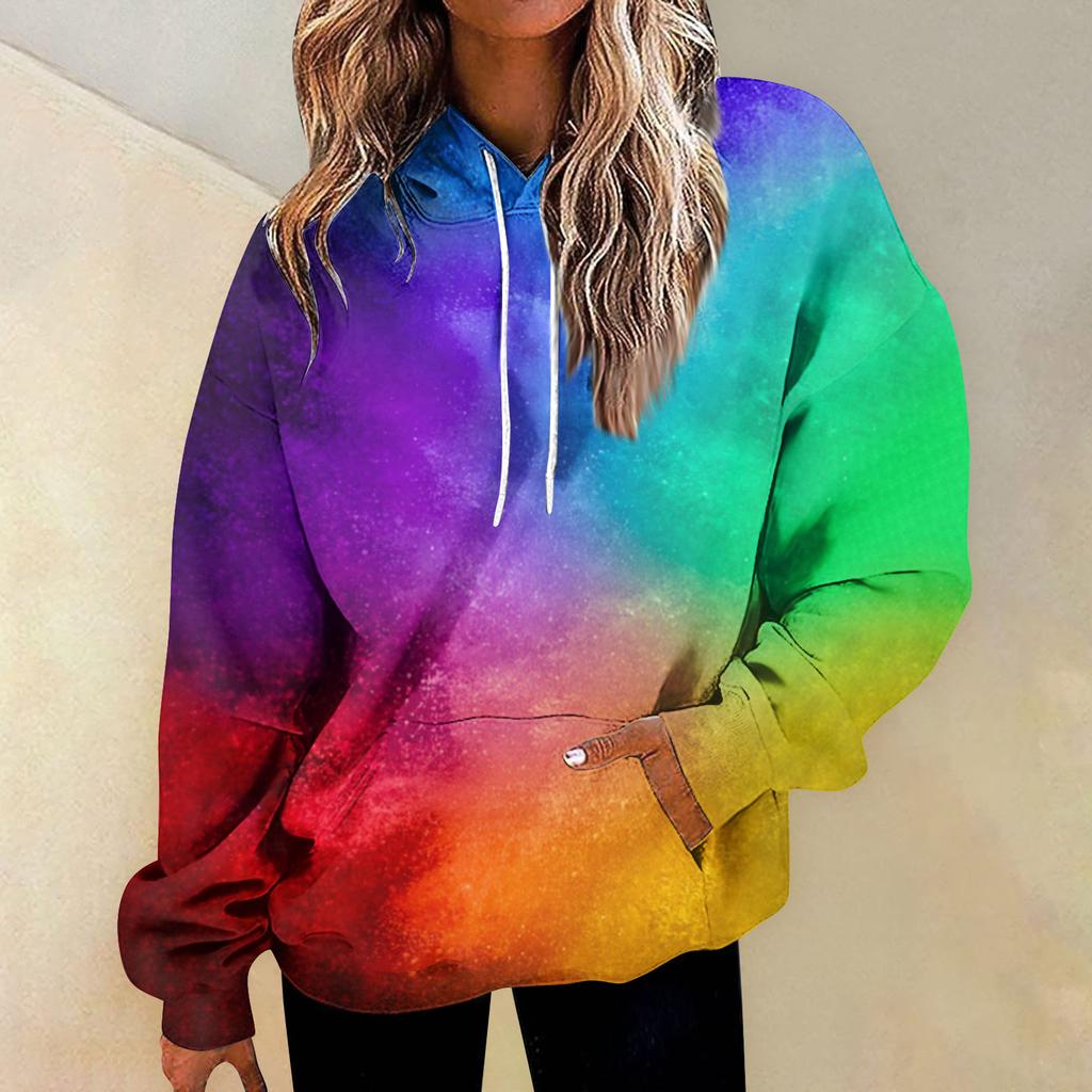 Daglig mote for kvinner Allsidige uformelle sweatshirts med rund hals Grafiske daglige langermet gradient patchwork-gensere med trykk