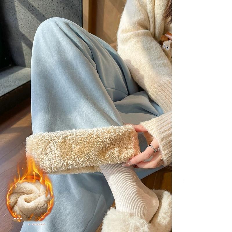 Yüksek Belli Geniş Paça Kadın Polar Astarlı Esnek Kalın Düz Kesim Zayıflatıcı Pantolon Sonbahar Kış