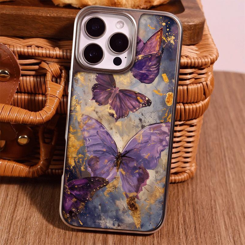 Premium Purple Butterfly for IPhone17pro Mobile Phone Case 16/15 Matte PC13 Art 14 Large Holes 12