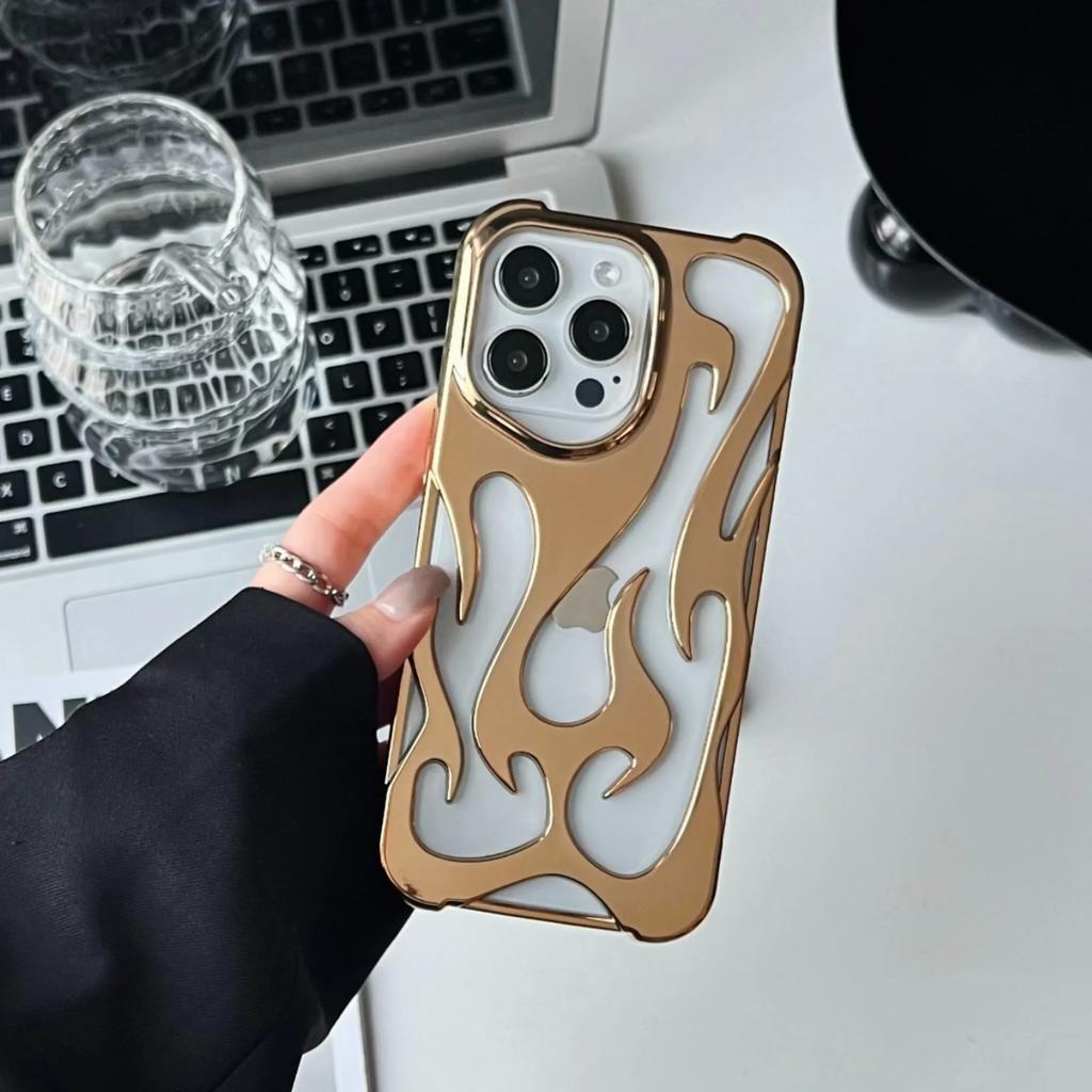 3D Flame pattern Phone Case for iPhone 16 15 13 12  ProMax 11 14 Plus Fashion Hollow Slim Shockproof Protective soft Cover