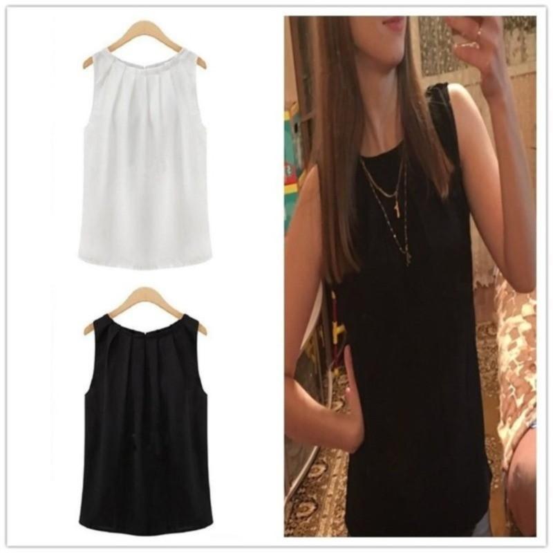 Chic Sleeveless Chiffon Tank Top Elegant Round Neck Pullover For Women