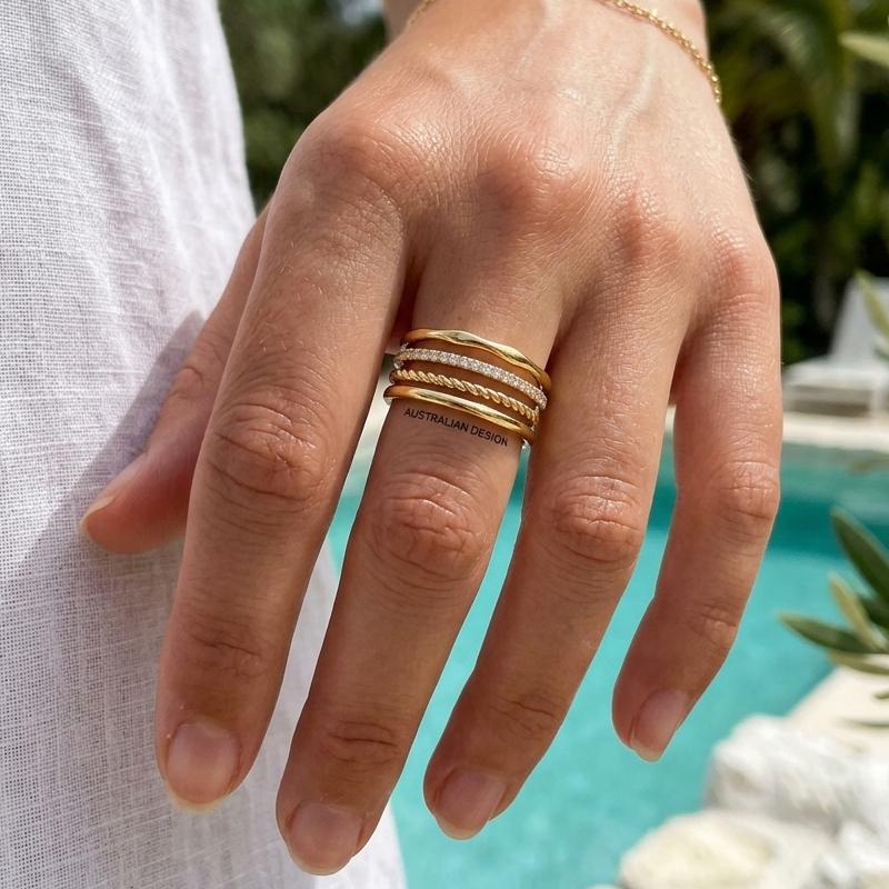 Stackable Rings for Women 14k Gold Plated Twist Band Micro Pave CZ Comfort Fit Midi Knuckle Ring Set s Pack Jewelry