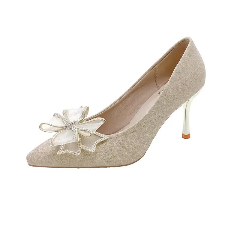 Fashion Retro Women Luxury High Heels Shoes Elegant Stiletto 2025 Comfortable Butterfly Office Boat Pointed Pumps Zapatos De Mujer