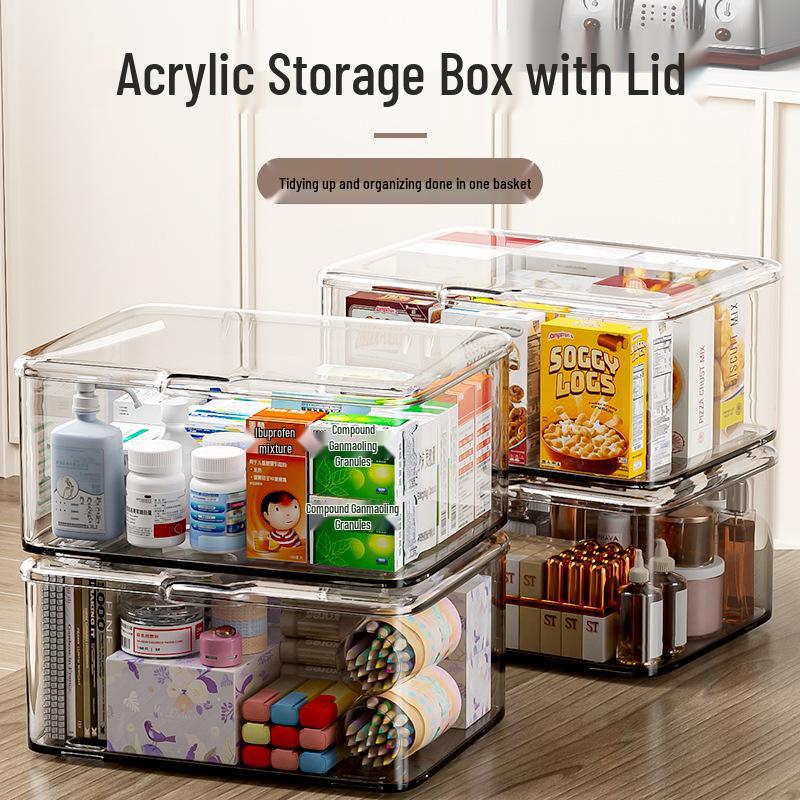 Clear Acrylic Desk Organizer with Lid - Large Capacity for Cosmetics & Medicine