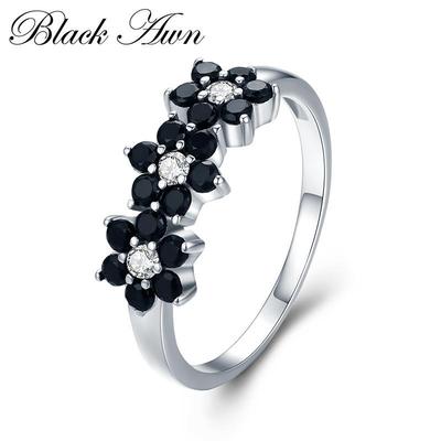 Romantic Three Petals Flower Ring Jewelry Black Ring for Women