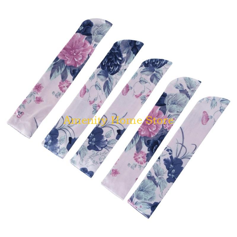 F26C 5Pcs Elegant Vintage Flower Folding Fan Silk Storage Bag Dustproof Protective Pouch Chinese Hand Fan Cover Case Sleeve