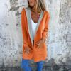 Fashionable Solid Color Long Sleeved Pocket Casual Sweater Cardigan Hooded Jacket