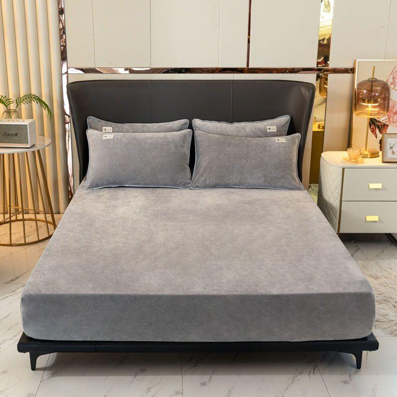 Warm Plush Fitted Sheet Elastic Mattress Cover Velvet Bed Cover Full Set Winter Soft Family Double Bed Bedding 120/150/180x200cm
