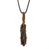 Hand-Woven Double-Pointed Hexagonal Prism Crystal Rough Stone Natural Stone Brown Mesh Pocket Necklace N712