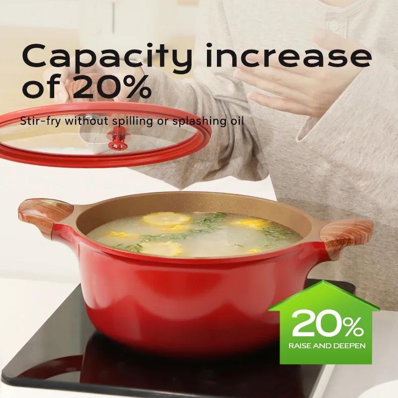 

DONNOR Soup Pot Non-Stick Saucepan Household Double Ear Souppot Hotpot Cookware with Lid Cooking Pots Home Kitchen Accessories красный