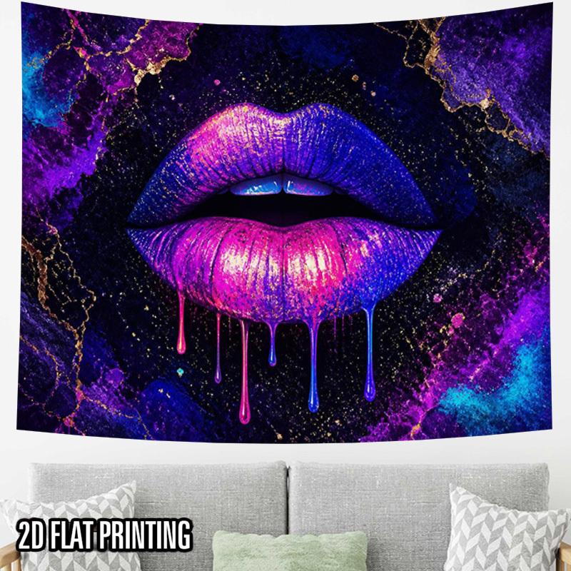 2D Flat - 2D Flat - 2D Flat Print 1pc Tapestry Neon Lips Galaxy Wall Hanging for Bedroom Vibe Wall Background Cloth, Creating Romantic And Soft Atmosp