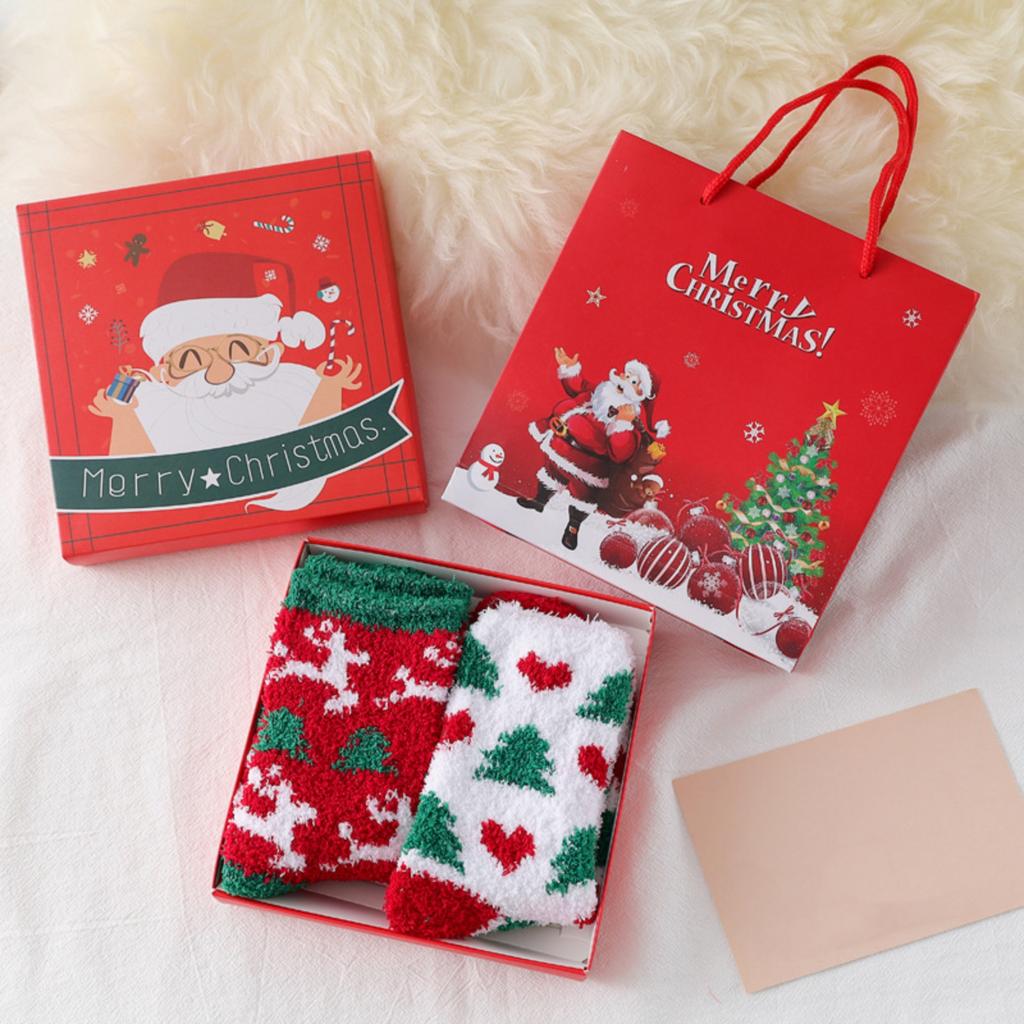 1 Box Of 2 Pairs Of Christmas Stockings, Double-Sided Fleece, Warm And Thick, Winter Home And Sleep Stockings, Christmas Gift.