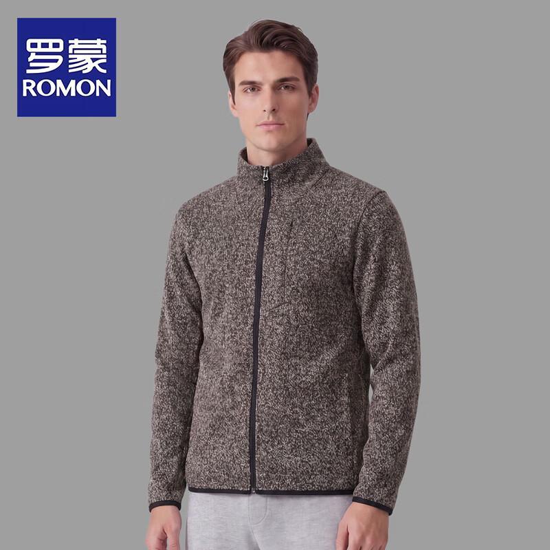 Romon Men's Stand-up Collar Zipper Cardigan Sweater