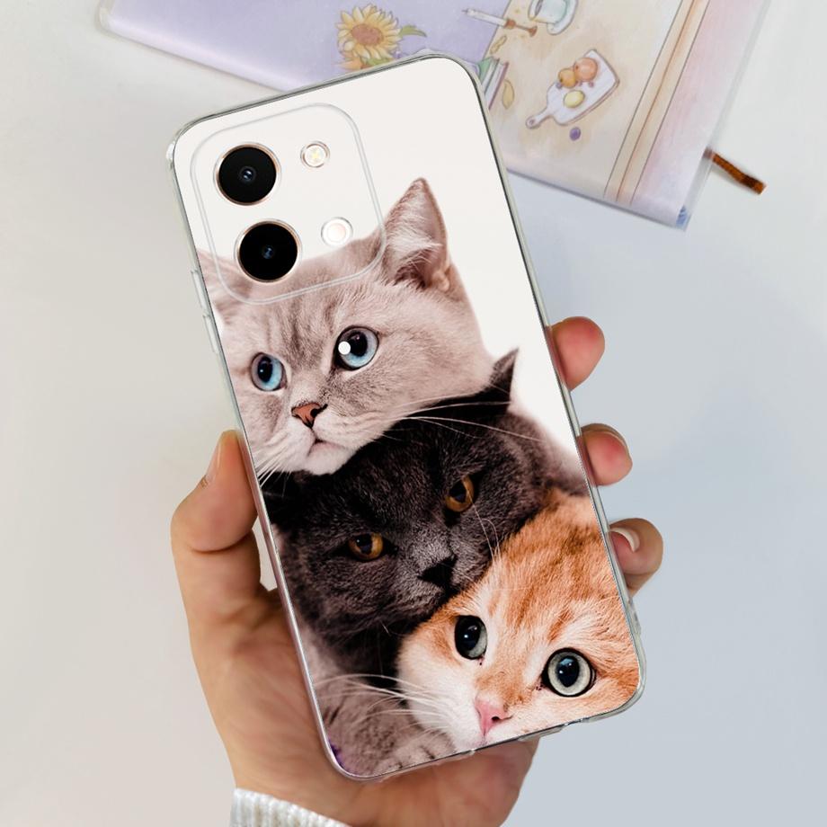 For Vivo Y28 4G Case Coque Clear Silicone Soft Back Cover For Vivo Y28 5G Y28s 5G Phone Bumper Coque Funda Dinosaur Cat Dragon