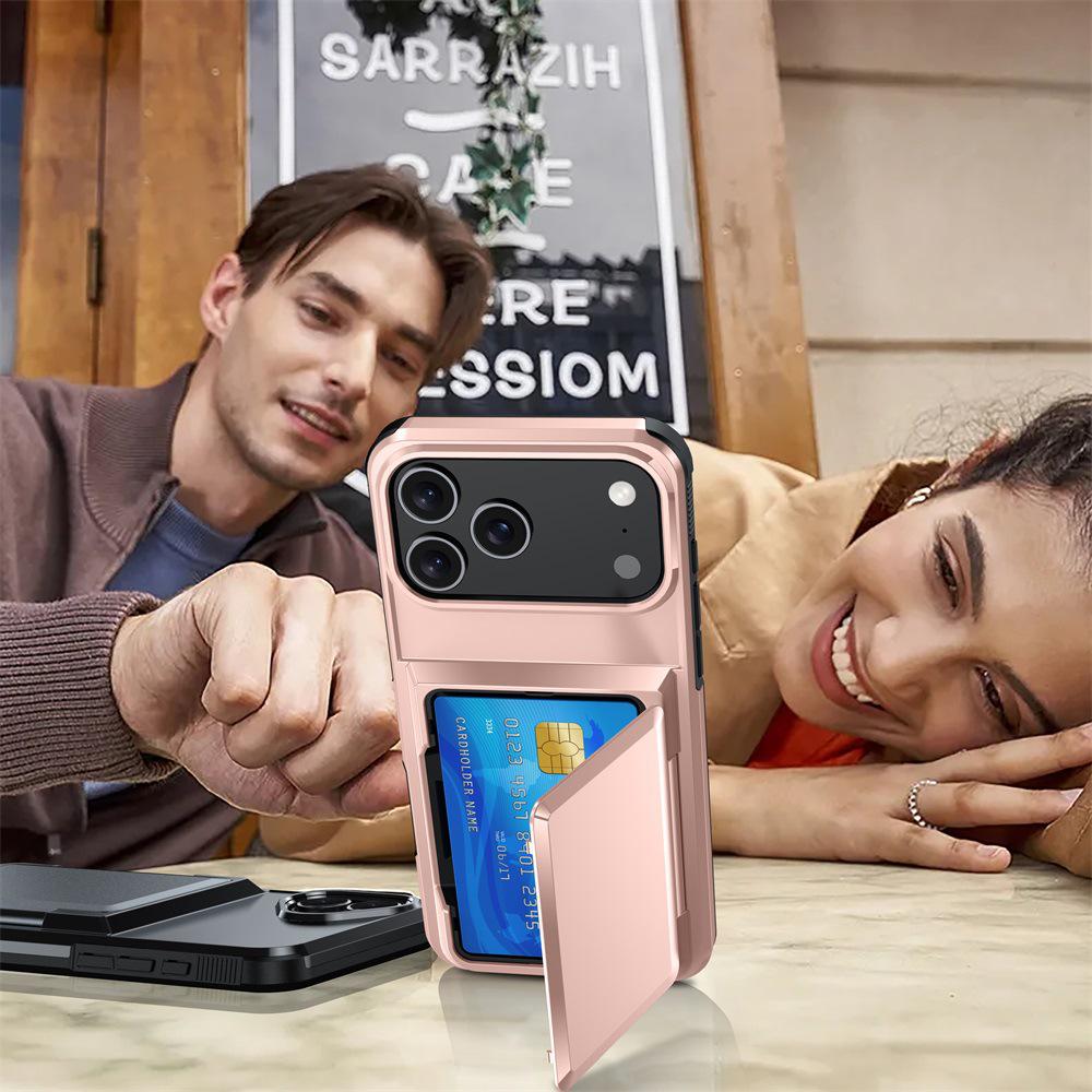 iPhone 17 Pro Max Card Slot Wallet Case with Flip Stand - Fits Apple 16, 14, 15; Cross-Border Drop-Proof Design