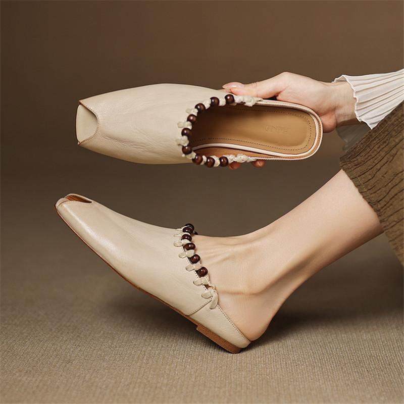 Fashion New Genuine Leather Summer Slippers Open-toe Slippers for Women Fashion Fish Mouth Low Heels Ladies Shoes Flat Shoes Slippers