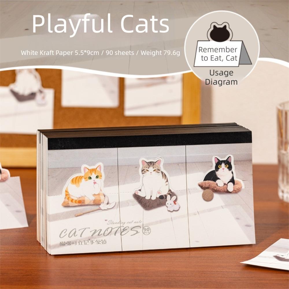 

90 Sheets/Pack Cute Cartoon Cat Sticky Notes Daily Series Illustration Memo Pad Standable Planner Sticker School Office Supplies сірий