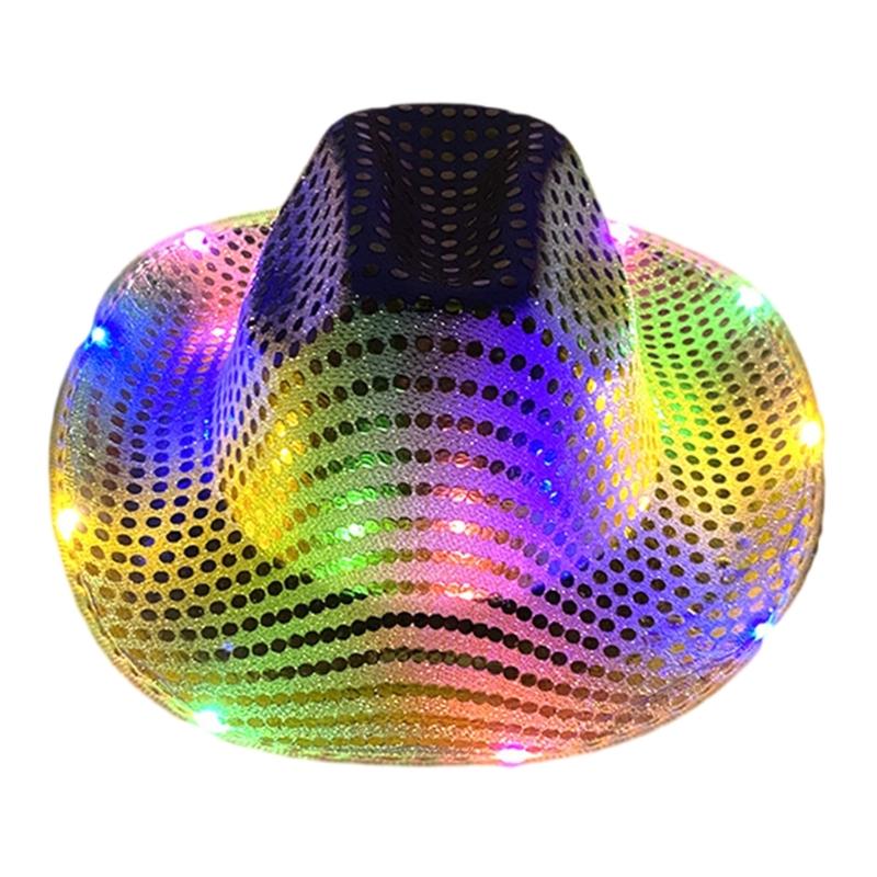 Sparkly Glowing Cowboy Hats Glinting Sequins Panama Hat for Party Halloween