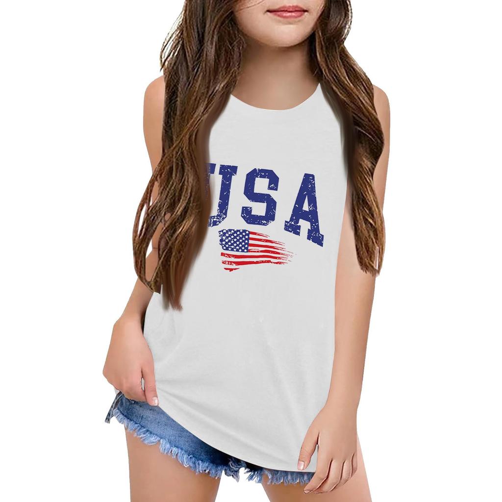 Girls Kids Summer Crewneck Sleeveless Shirts Tank Tops