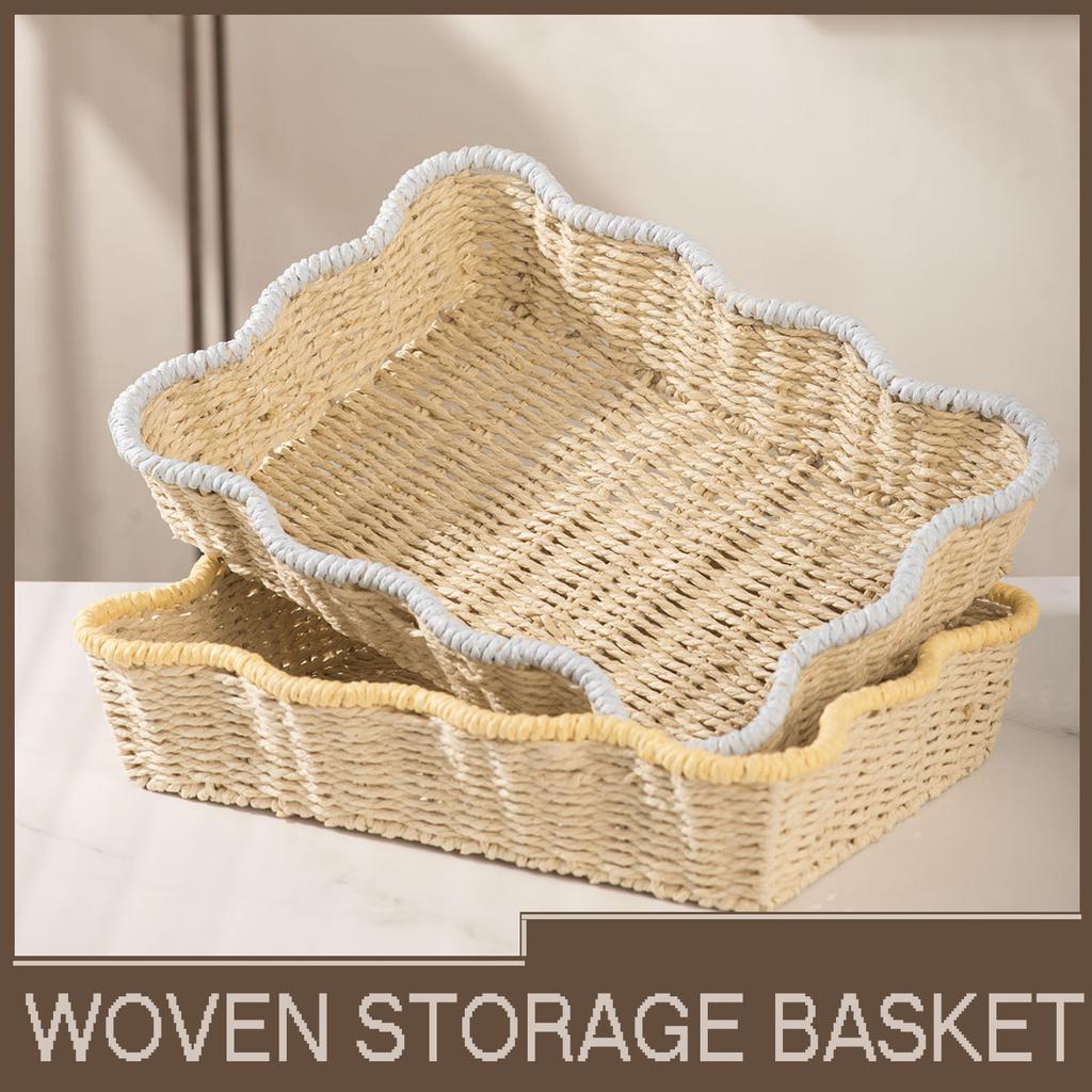 Handmade Woven Paper Rope Storage Basket, Imitation Rattan Household Storage Basket