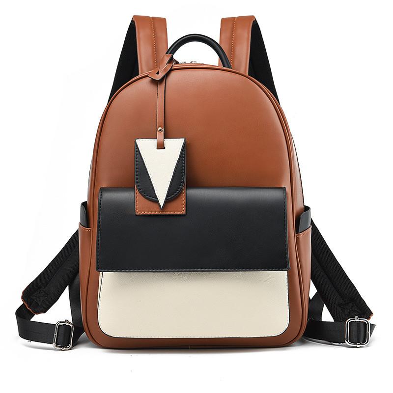 Zaino Studente Splicing Bicolore Elegante Grande Capacità Alla Moda Borsa in PU