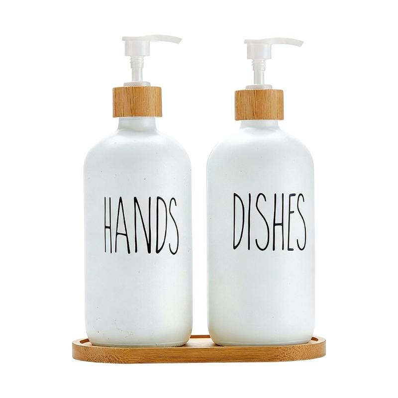 

2Pcs 500ml Thick Glass Liquid Dispenser Bottle Press Pump Design Soap Container For Bathroom Kitchen Travel Essential