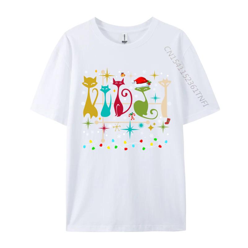 Mid Century Modern Look Cats Christmas Retro 50s 60s Xmas TShirt Casual Short Sleeve All Cotton Round Collar Unisex TShirt S