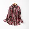 Cabinet List! Brushed Pure Cotton Gingham Shirt Female Retro Hong Kong Style Loose BF Shirt Coat Spring & Fall Bandage Dress Tops