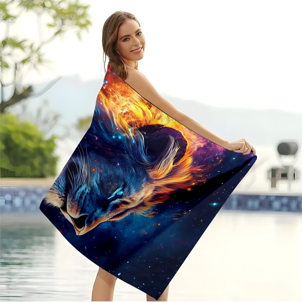 1pc 2D Digital Printed Ultra-Fine Ultra-Soft Microfiber Beach Towel,Thickened And Oversized, Features Deep Starry Sky Background