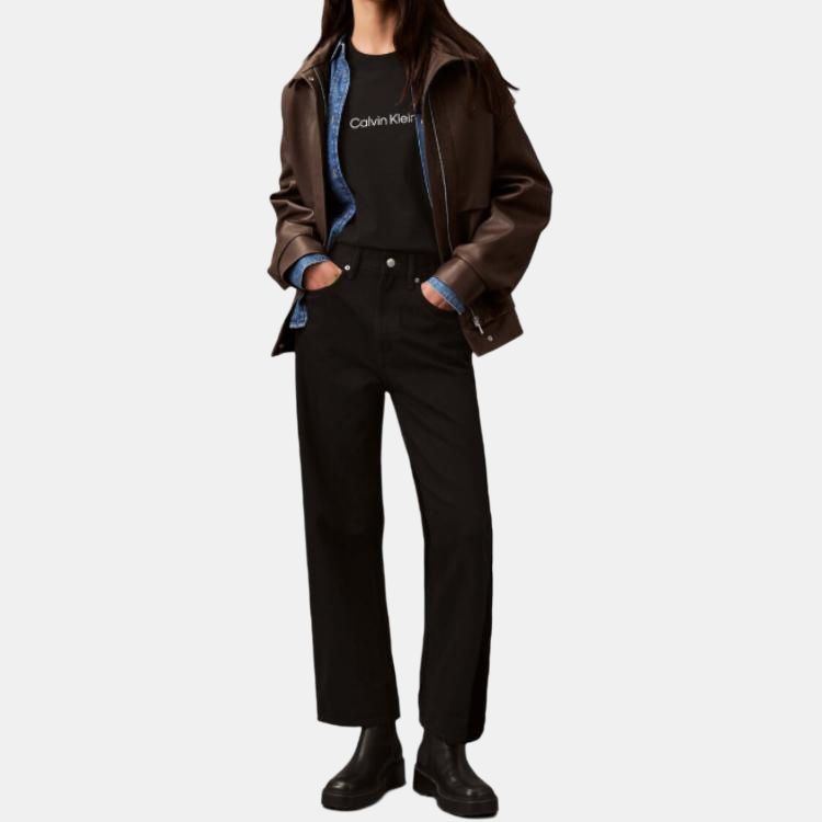 Calvin Klein Felpa con Logo a Spalla Scesa Girocollo Manica Corta T-Shirt Top da Donna Nera 40WH113-UB1