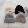 Korean Style Rabbit Fur Knitted Label Hat for Autumn and Winter Thickened To Show Face  Small Ear Protection Couple's All Match Pullover Hat