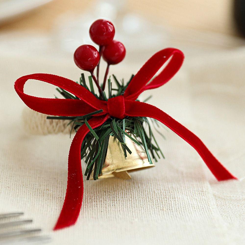 Festive Woven Handmade Napkin Ring with Red Fruit Pinecone Christmas Table Decoration  Party Favors