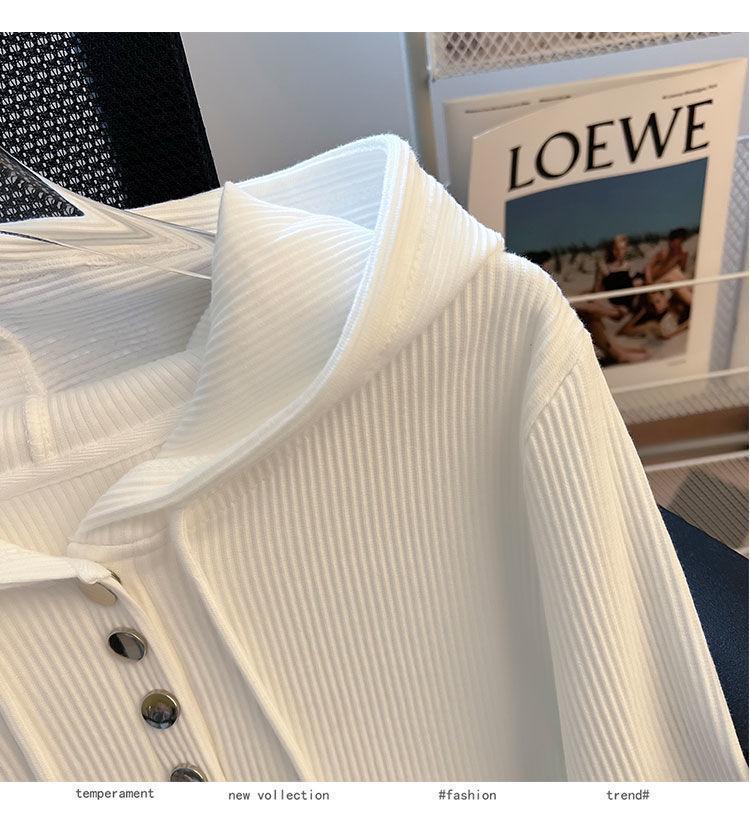 Dámské tričko nadměrné velikosti 240 jin volného střihu se stahovací kapucí a dlouhým rukávem - Jarní/podzimní zeštíhlující základní top