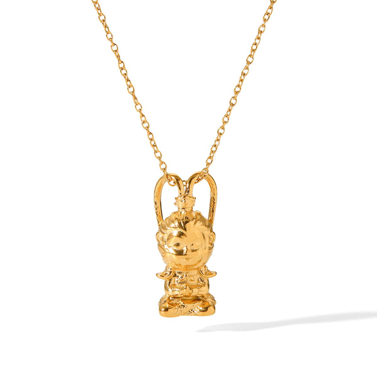Stainless Steel Black Myth: Wukong 3D Pendant Necklace 18K Gold Personalized Creative Titanium Steel Neck Jewelry
