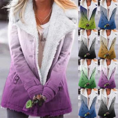 Mode Frauen Revers Farbverlauf Gedruckt Warme Jacken Tasten Strickjacke Plüsch Mantel