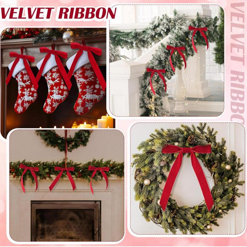 12pcs Red Christmas Bows decoration Velvet Bows Ribbon Home Christmas Tree Bows Gift Wrapping DIY Crafts Front Door Wreath decor