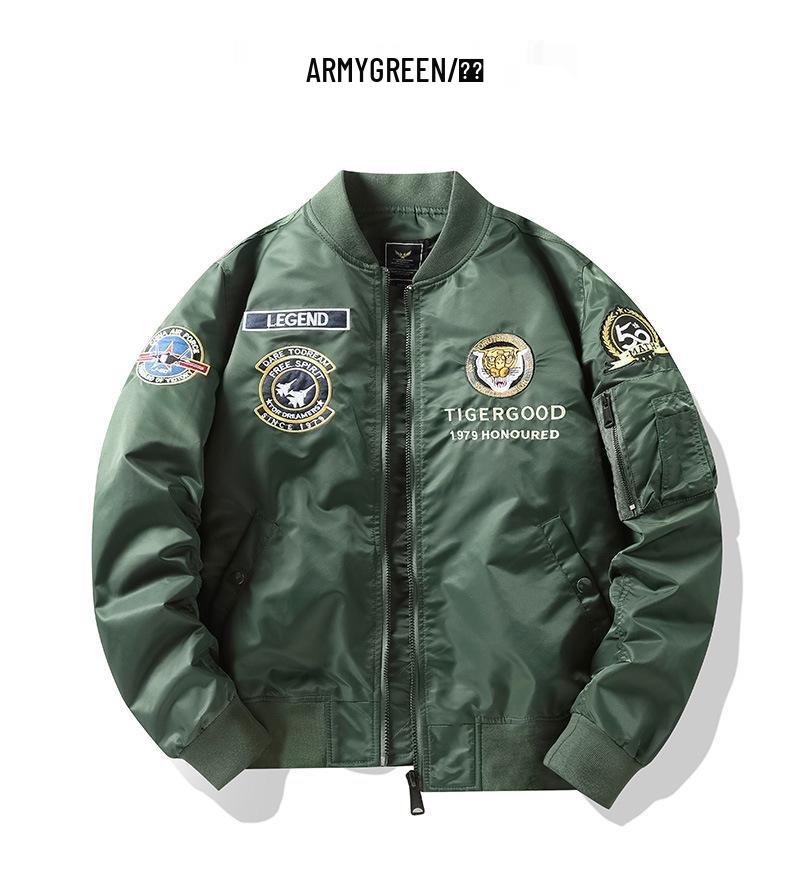 MA1 Air Force Bomber Jacket: Airplane & Tiger Embroidery, Plus Size, Workwear Outerwear