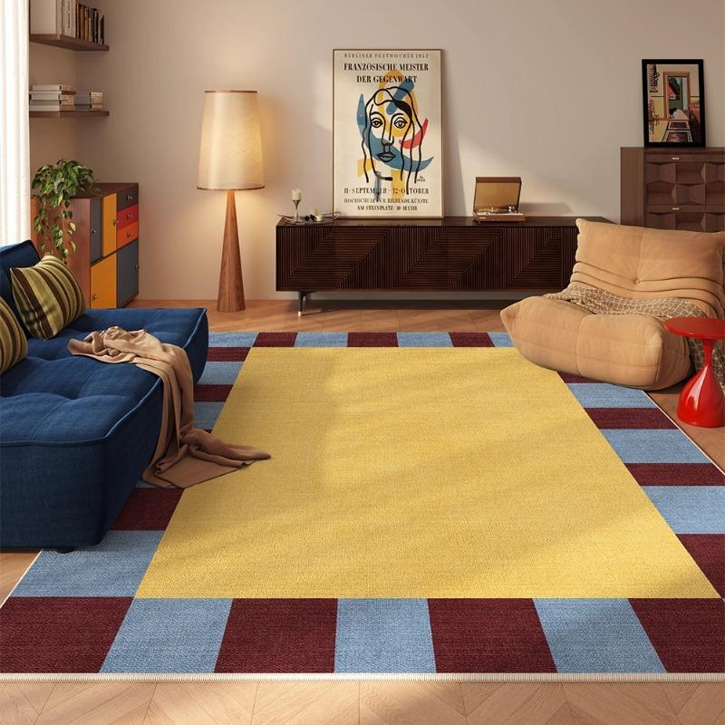 Creative Checkered Pattern Living Room Carpet Vintage Luxury Sofa Coffee Table Floor Mat Home Decor Washable Bedroom Bedside Rug