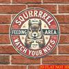 Squirrel Feeding Sign Retro Humorous 8X8 Inch Metal Tin Sign for Outdoor Garden Wall Decor