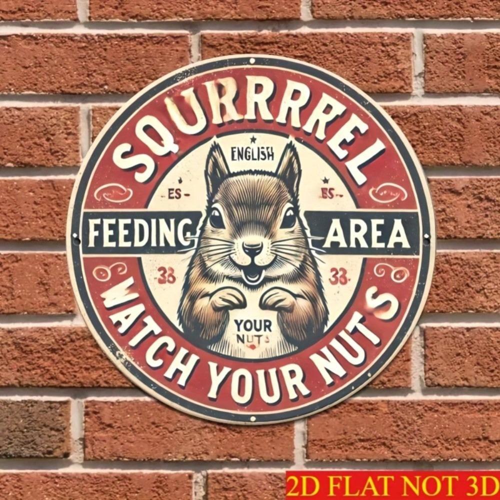 Squirrel Feeding Sign Retro Humorous 8X8 Inch Metal Tin Sign for Outdoor Garden Wall Decor