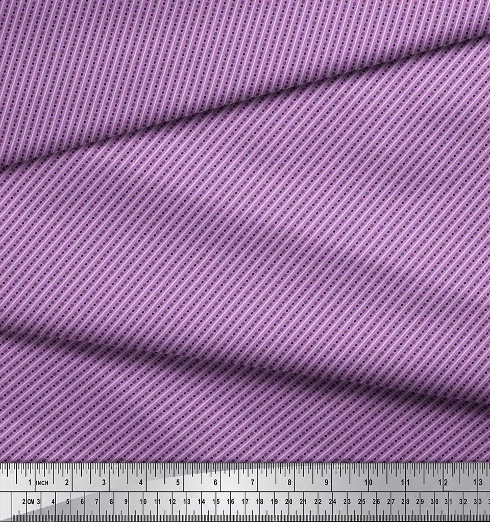Soimoi Purple Poly Crepe Fabric Diagonal Stripe & Dots Print Fabric by the Metre 42 Inch