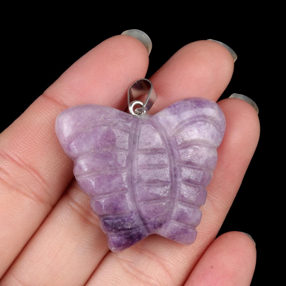 30pcs Mixed Stone Engraved 35mm Quartz Crystal Butterfly Pendant Natural Animal Guardian Necklace Pendants & Charms