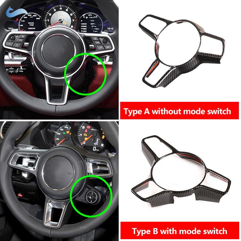 For Porsche Macan Cayenne Panamera 718 911 918 ABS Carbon Fiber Texture Interior Steering Wheel Cover Trim Moldings