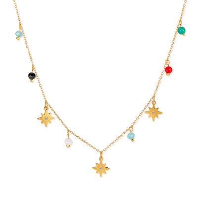 Necklace for Star Stainless Colorful with Christmas [Deelfel] Women, Charm, Gold, Steel, Beads, Zirconia, Adjustable, Gift, Birthday,