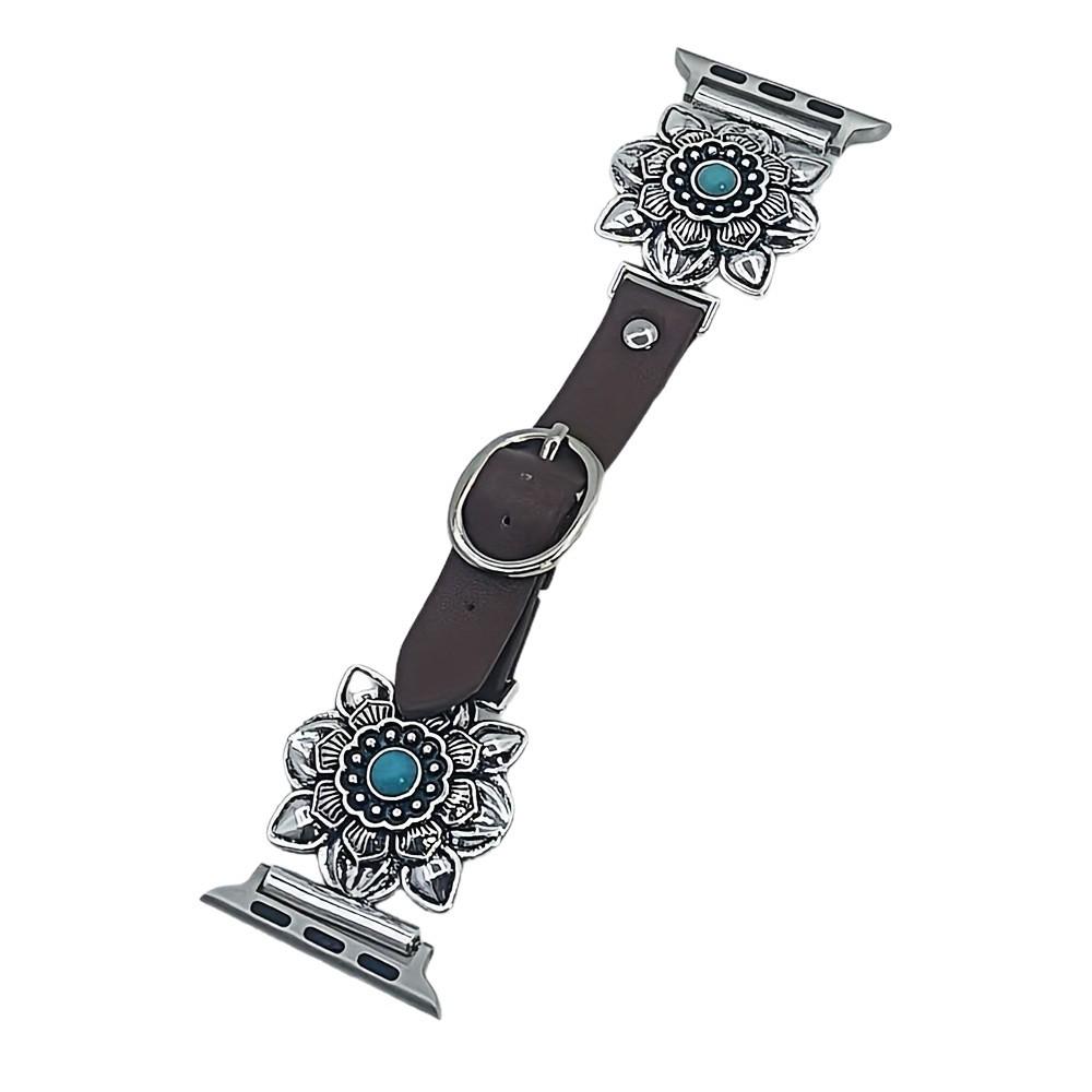 

Retro Green Turquoise Leather Strap for 38-49mm Apple Watches & 20/22mm Samsung Huawei Watches 49/46/45/44/42mm античний срібного кольору