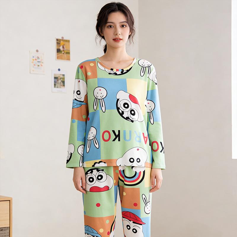 Vitality cute cartoon pineapple giraffe pajamas women's spring and autumn long-sleeved trousers age-reducing casual loungewear two-piece set