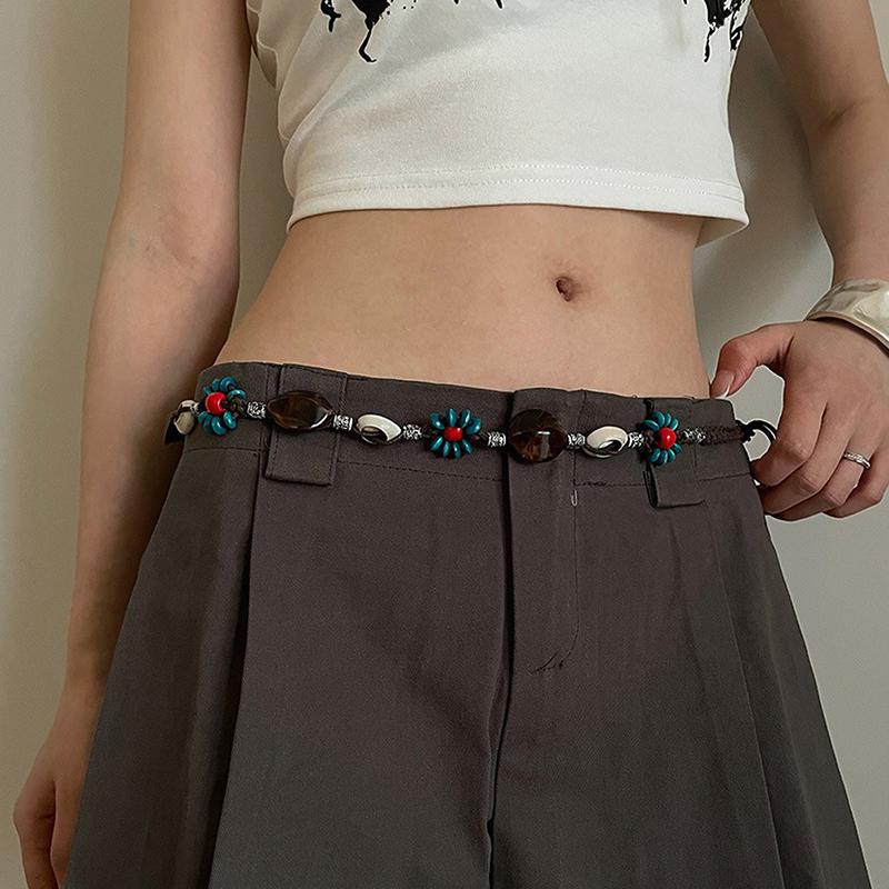 Boho Tkany Sznur na Pas Etniczny Styl Koralikowy Damski Pasek Casualowy Wakacyjny Styl Sznur na Pas Dodatki do Odzieży Prezenty