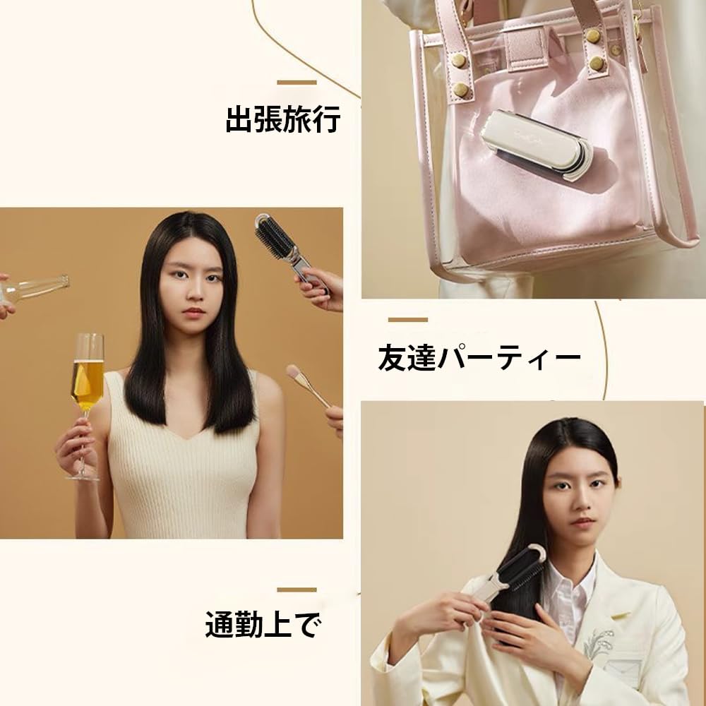 MAGPIE Folding with Handy Silver Brush, Lightweight, Anti-Static, Mirror, Women's Brush, Brush, (Off-White)