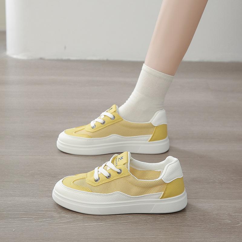 Thin Fashion Mesh New Breathable 2025 Summer Versatile Little White Shoes Women's Flat Baseplate Shoes Round Head Hollow Casual Shoes